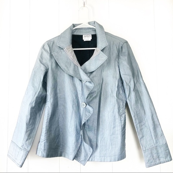 Armani Collezioni Jackets & Blazers - Armani Collezioni Blue Ruffled Trim Blazer